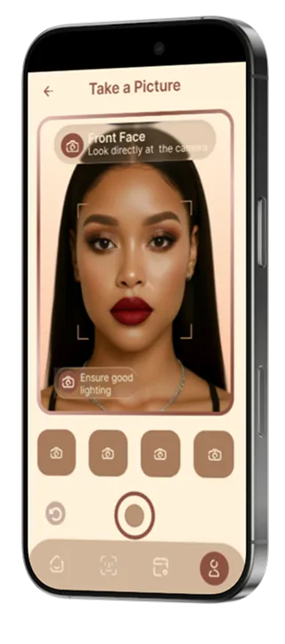 iPhone Pro showing makeup scan interface