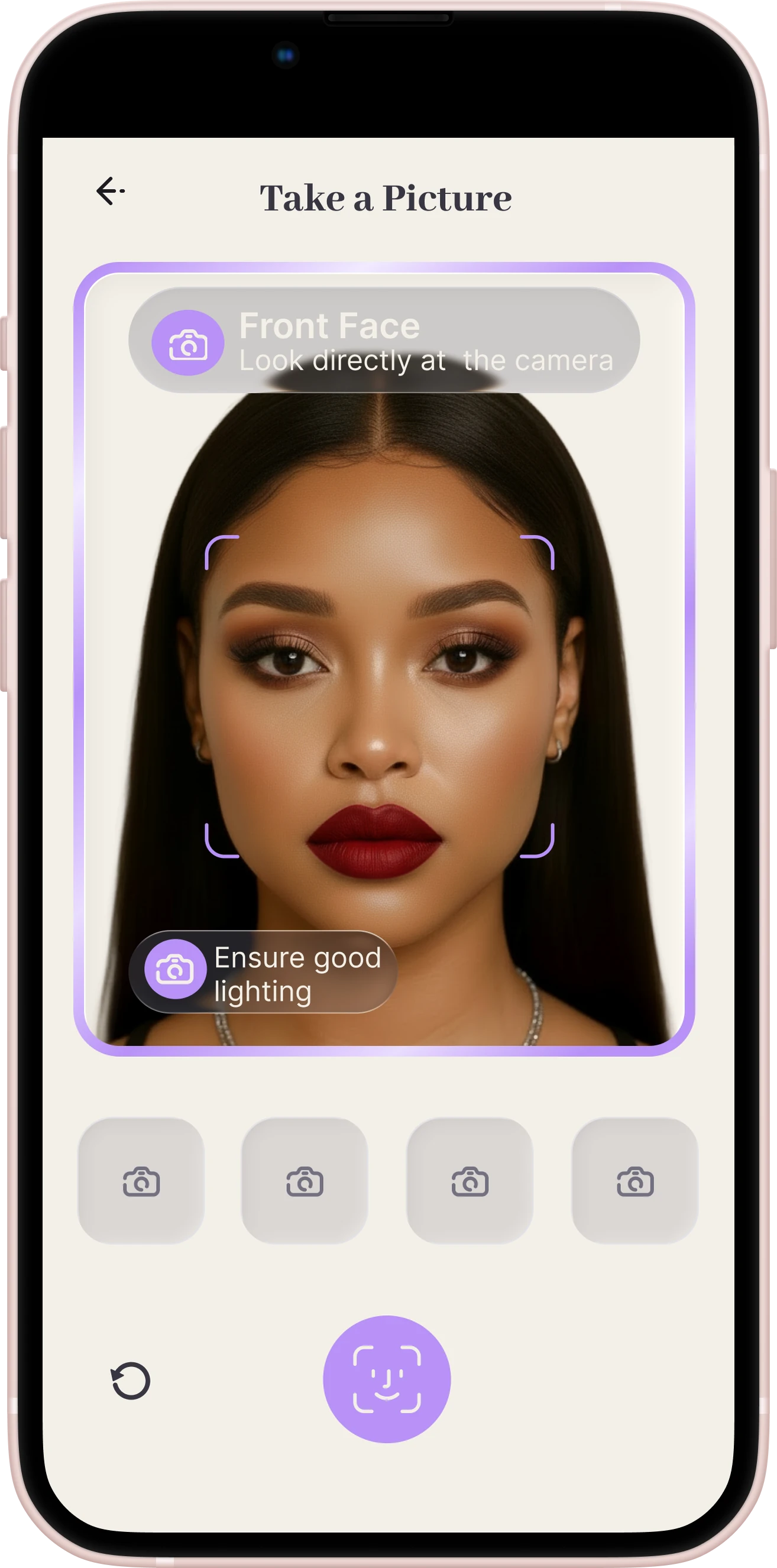 Face By You app screen guiding you to take a front-facing photo
